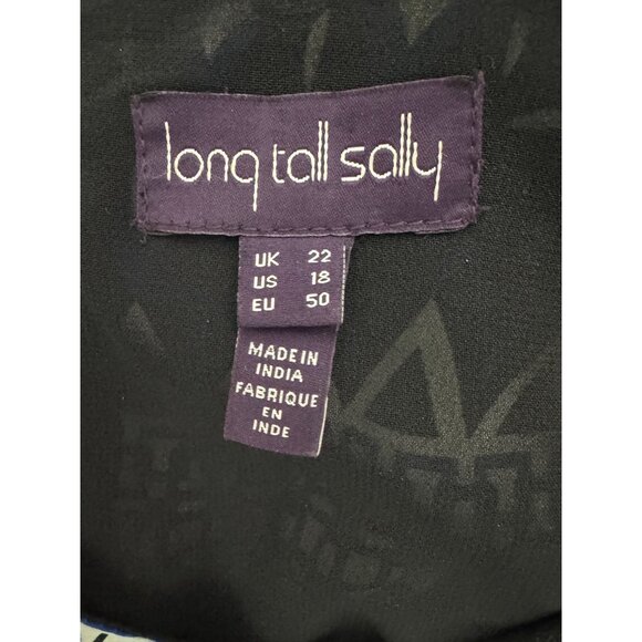 Long Tall Sally Black Blue Mixed Print Jeweled Neckline Sheath Dress Size 18 2X - Picture 4 of 7